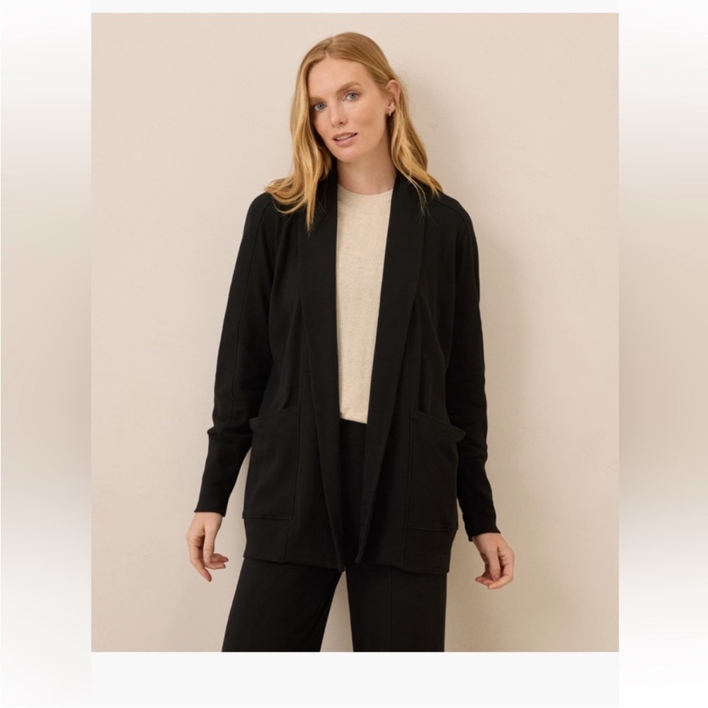 PACT Organic Cotton Airplane Wrap Cardigan Black Open Front‎ Pockets Capsule